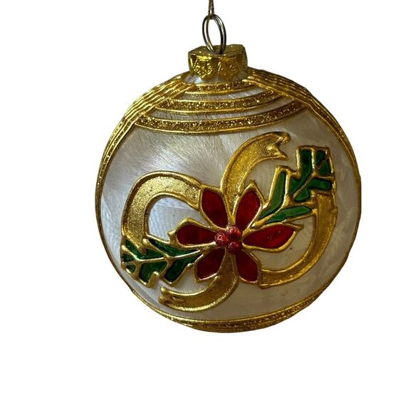 Unbranded Other - SATIN Poinsettia BALL EUROPEAN BLOWN GLASS CHRISTMAS ORNAMENT Gold Foil